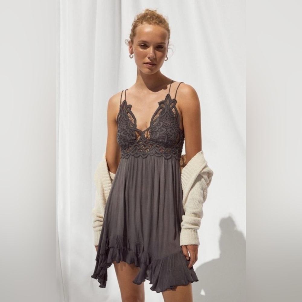 FREE PEOPLE ONE Adella Slip Dress Charcoal Purple S - Picture 2 of 15